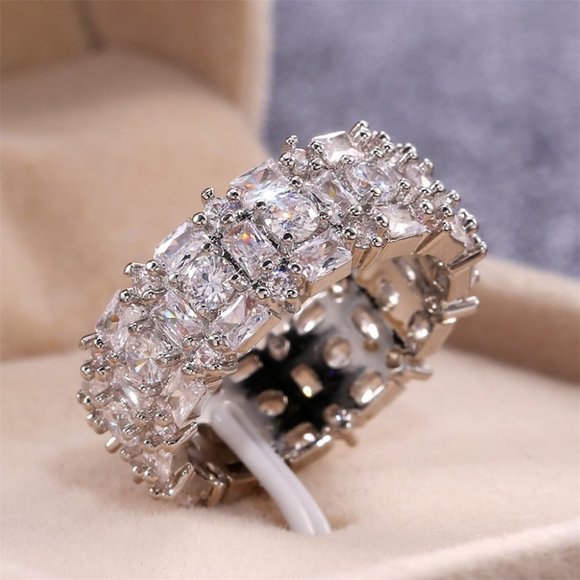 💞 Fashion Dainty Gems Full Around Zircon Luxury Eternity Rings Women, PD172 - Picture 5 of 9